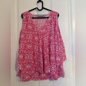Anthony’s - Women’s Pink Patterned, Layered Sleeveless Top.  Size L